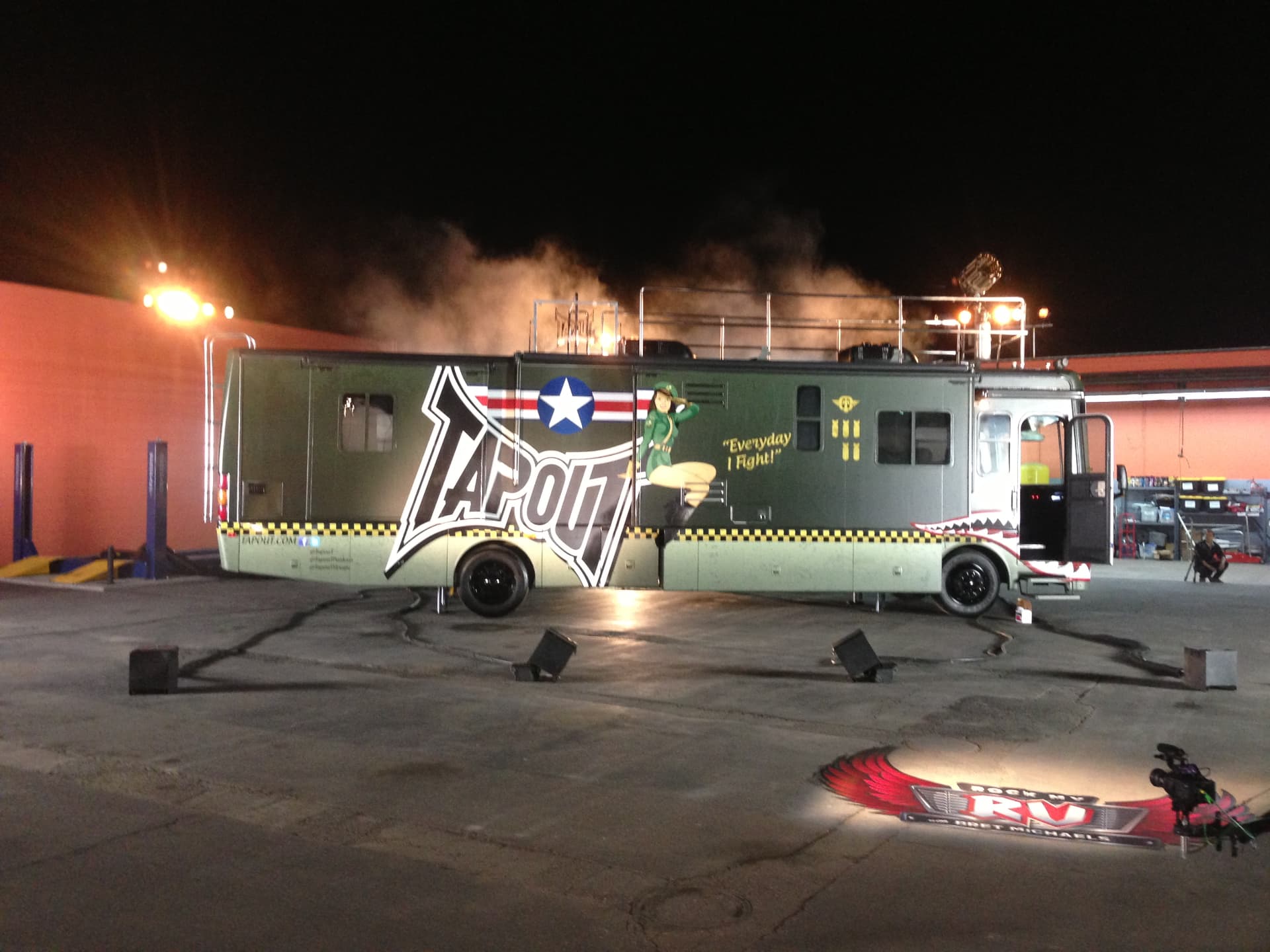 The finished Tapout coach under the lights