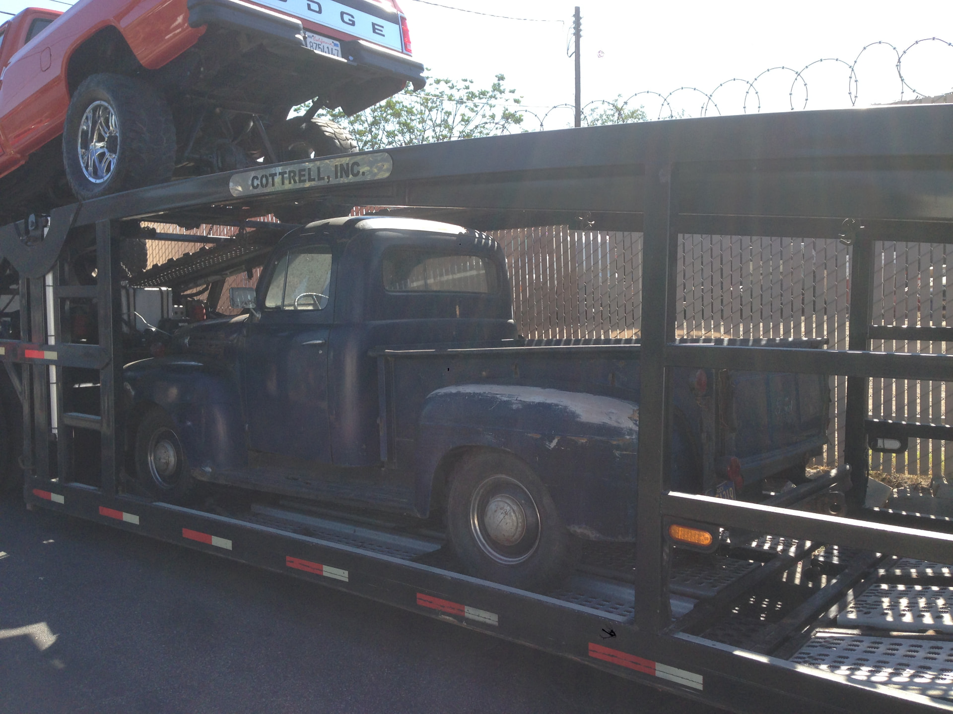 The original 1951 Ford F1 arriving on the transporter