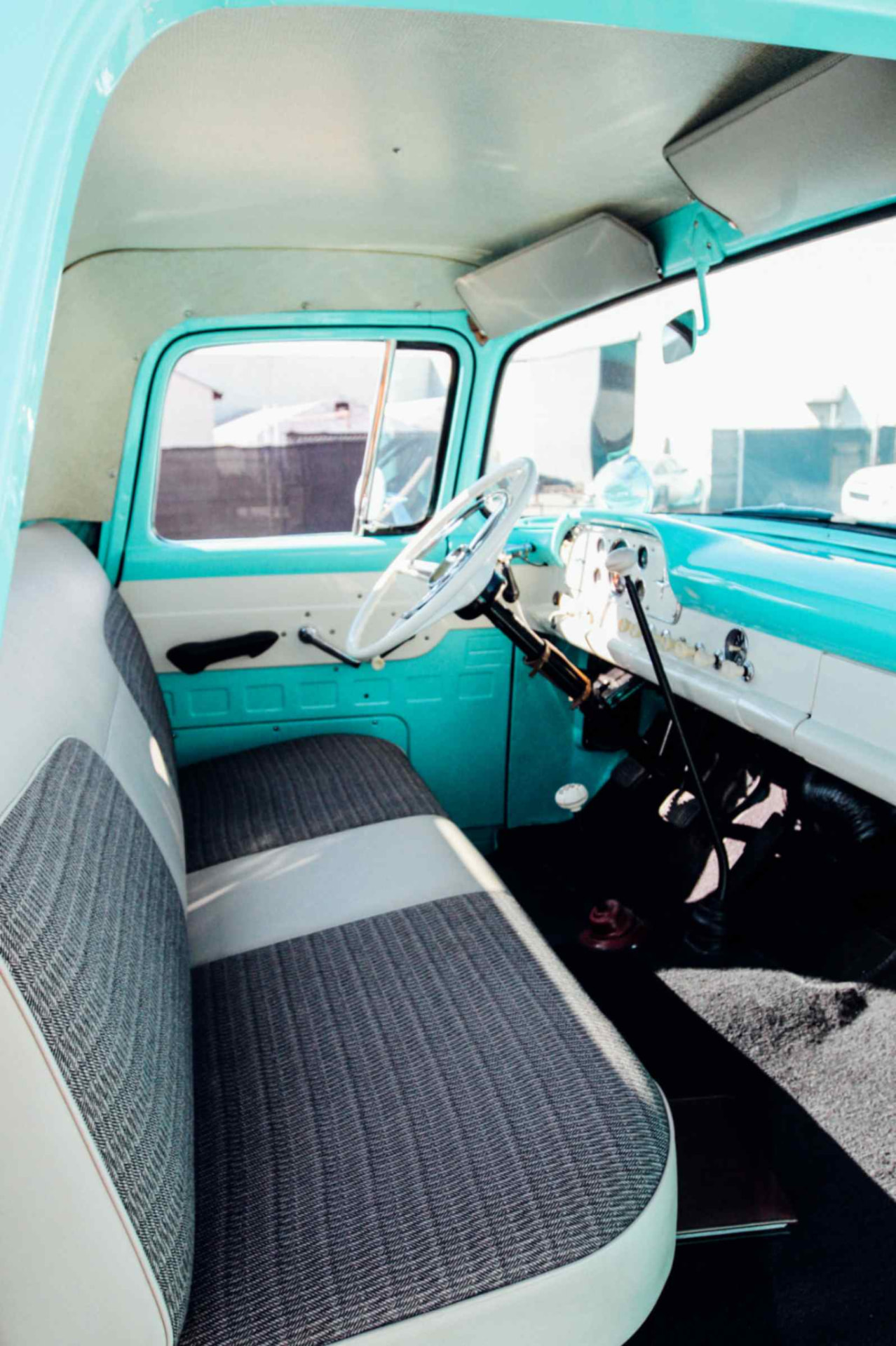 Two-tone bench seat and full cab interior