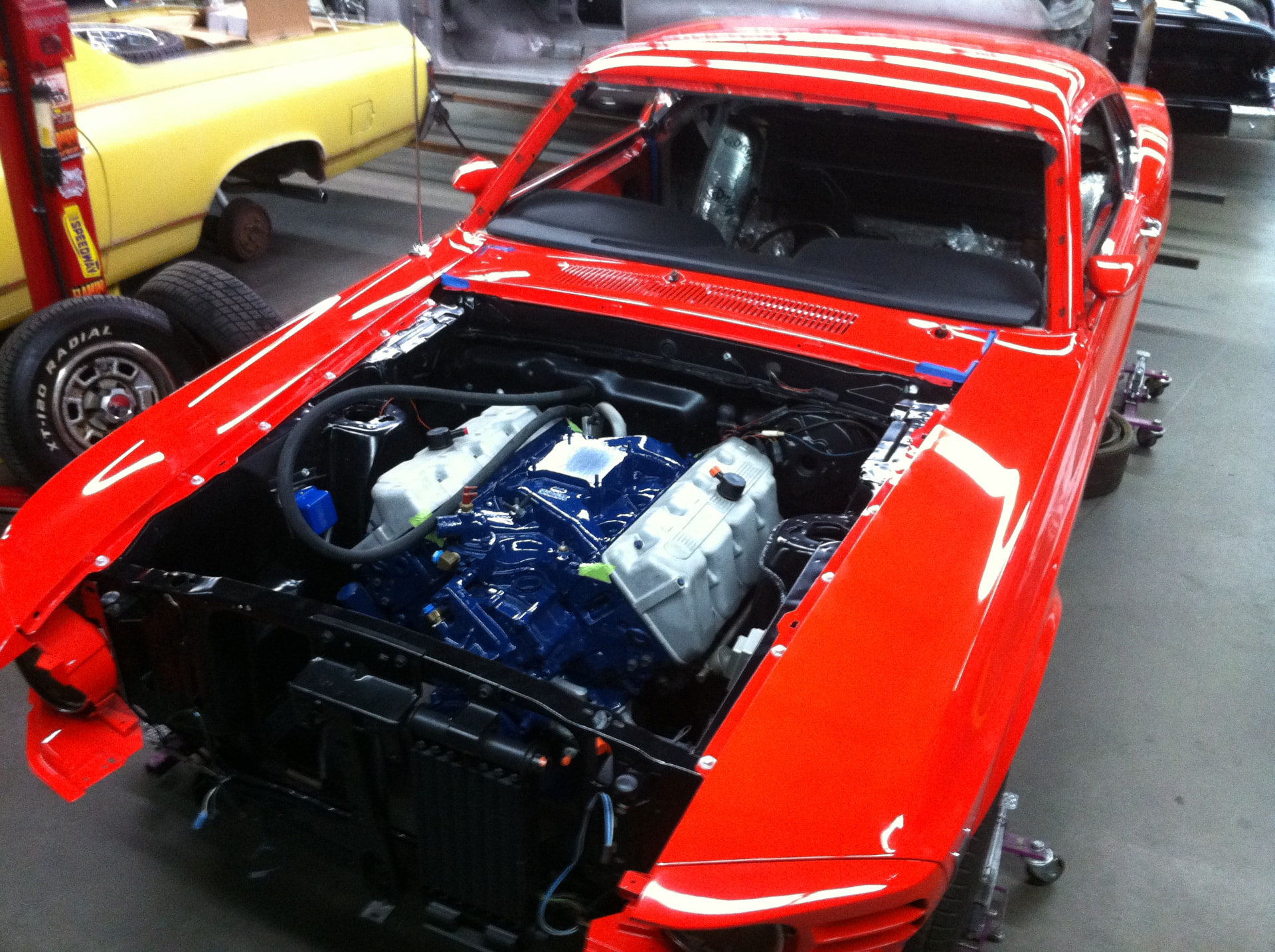 Mockup engine bay with custom inner fenders and firewall