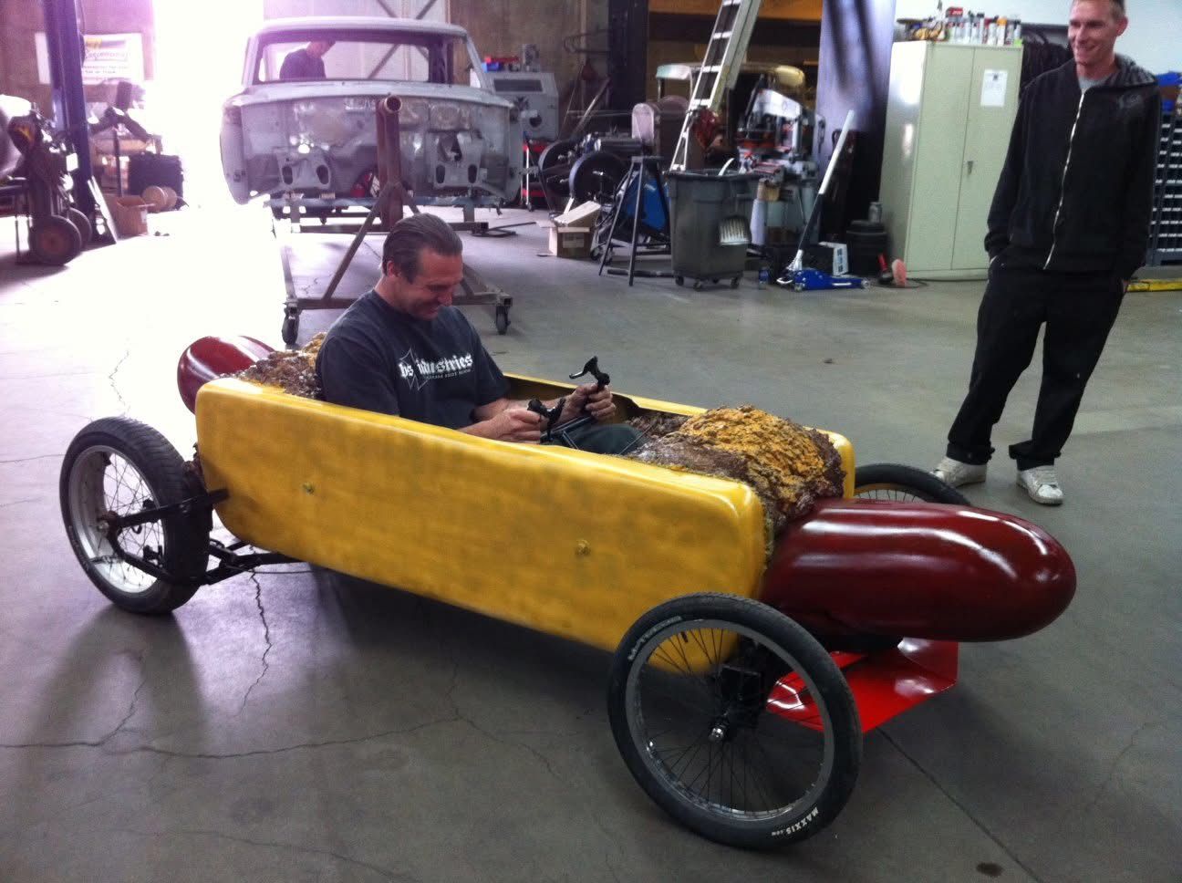Bodie takes the Chili Cheese Dog for a spin in the shop