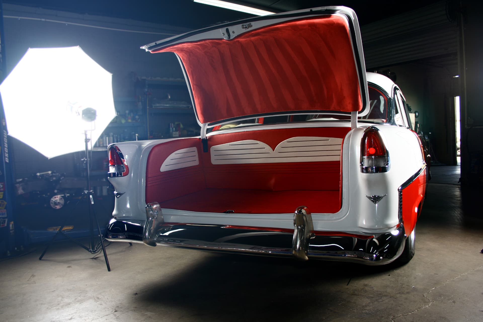 Trunk finished in red velour