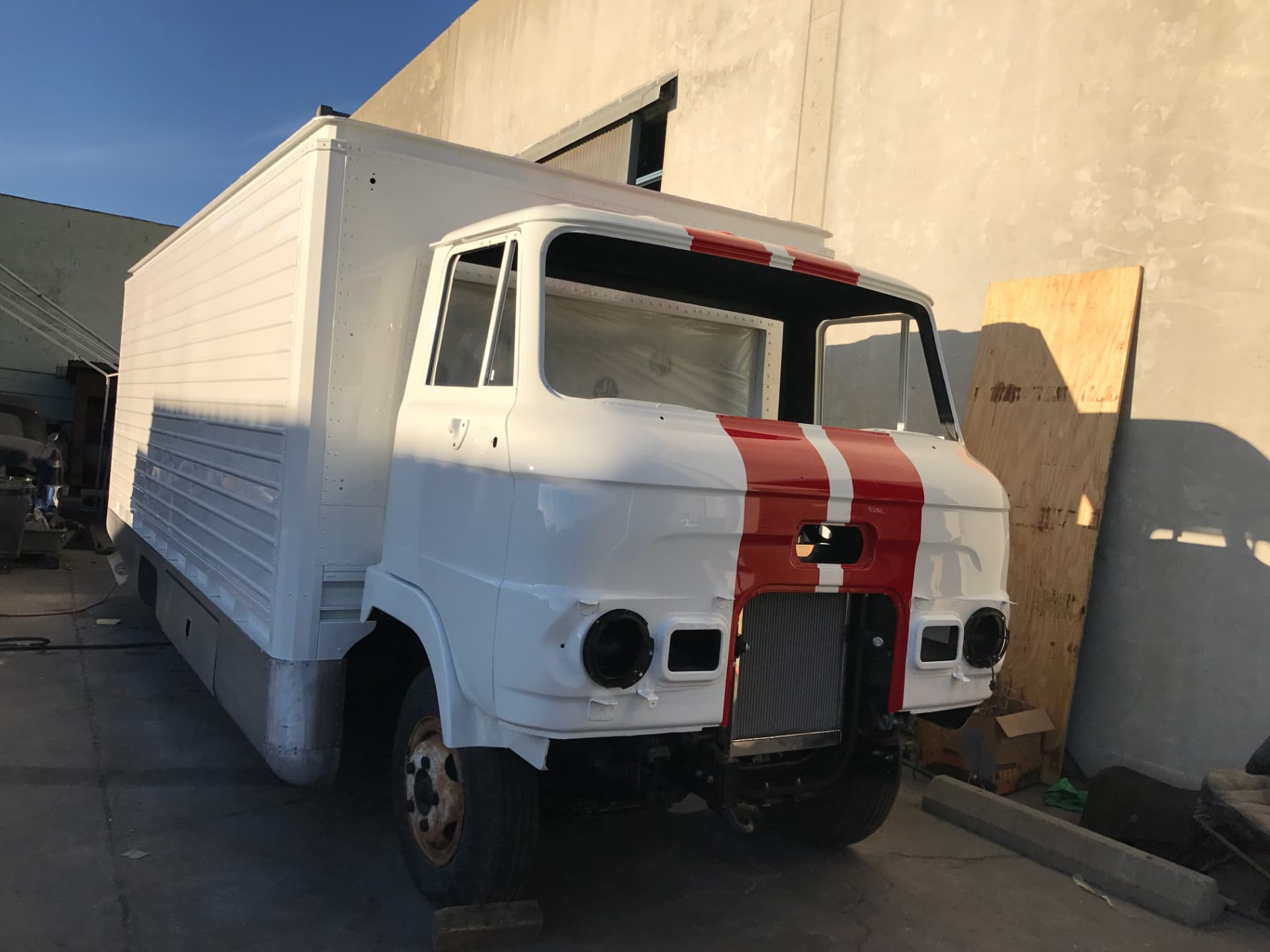 Painted cab and BRE stripes during assembly