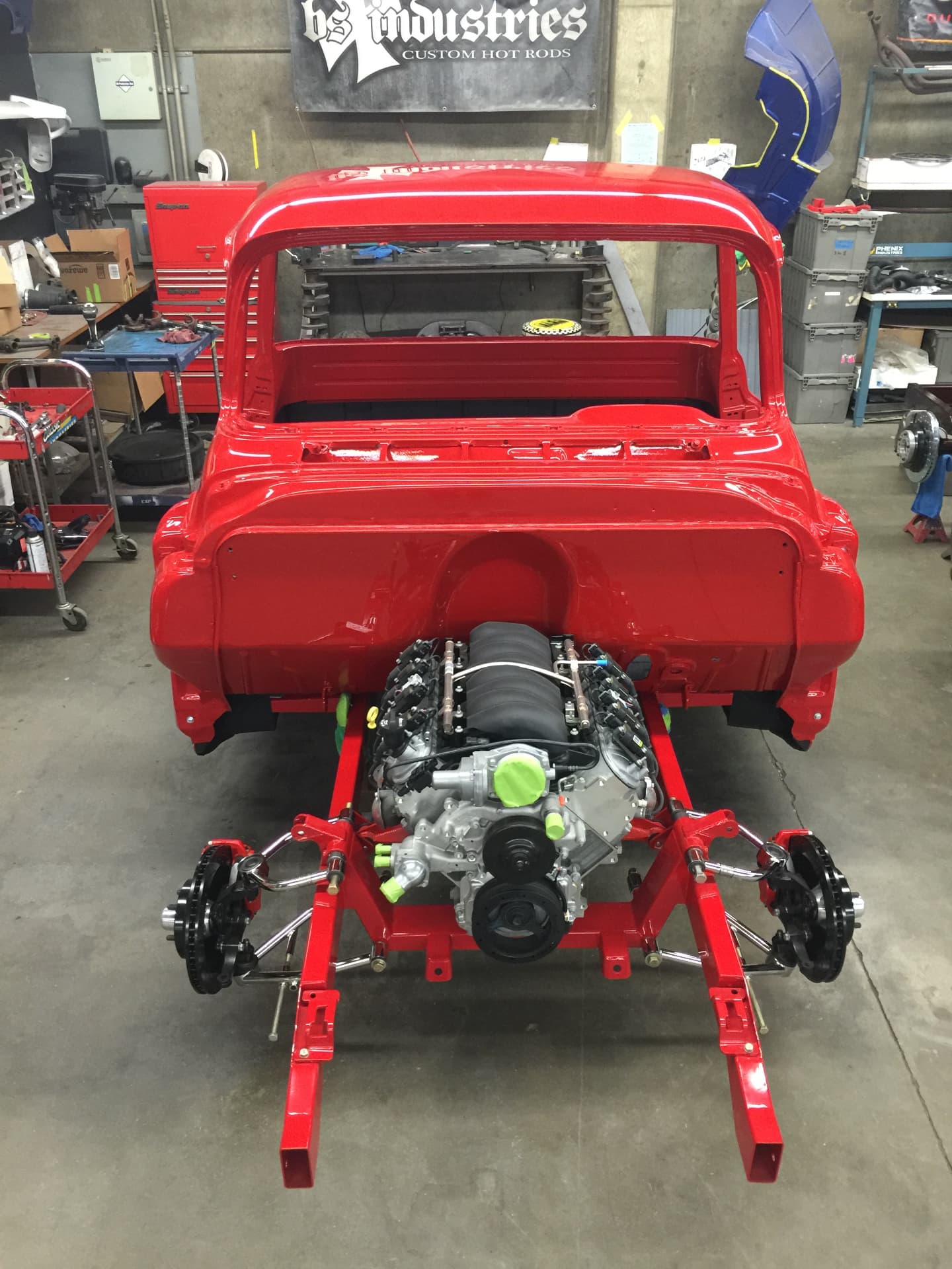 Cab lowered onto the rolling chassis