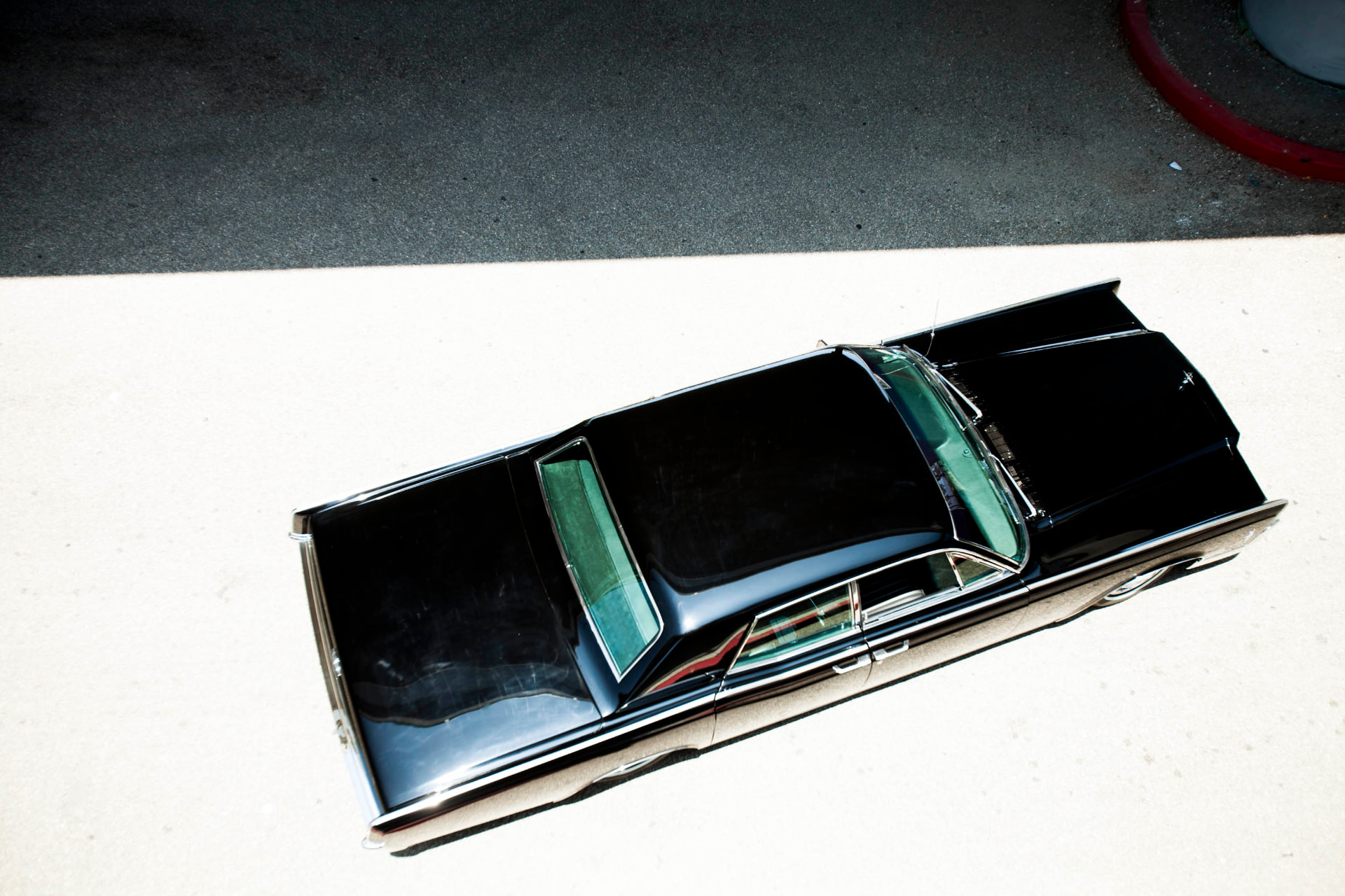 Birds-eye view showing the suicide doors and green interior