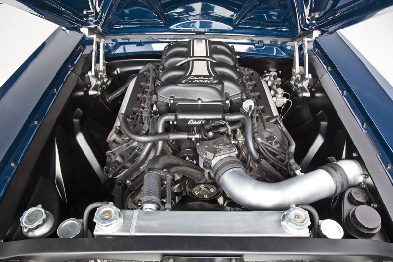 Edelbrock E-Force supercharged Coyote under the hood