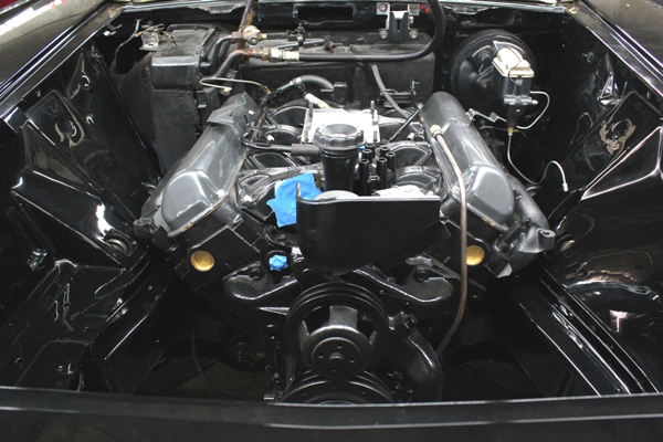 Engine set in the detailed, blacked-out bay