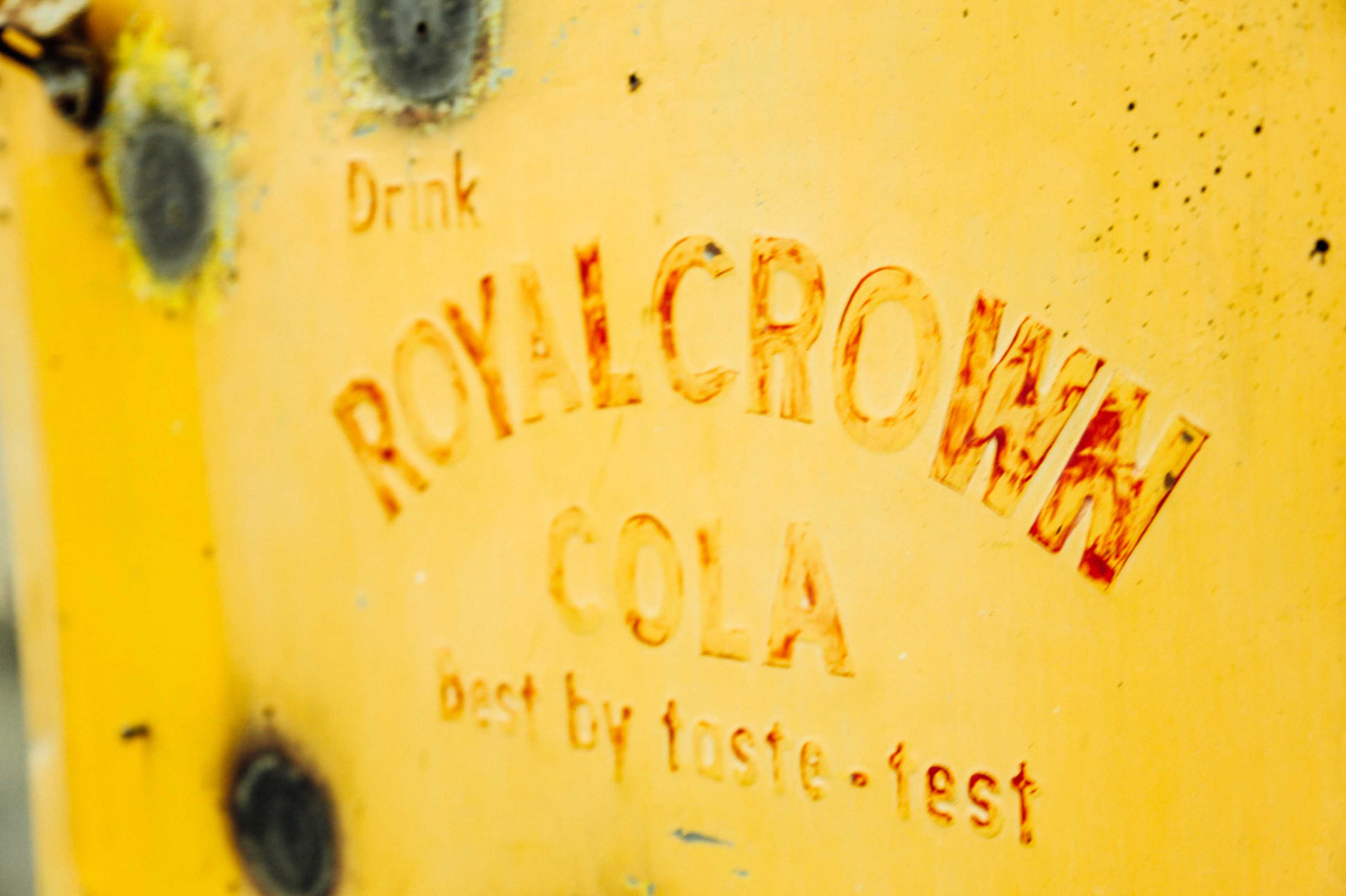 Original embossed “Drink Royal Crown Cola — best by taste-test” lettering on the unrestored body