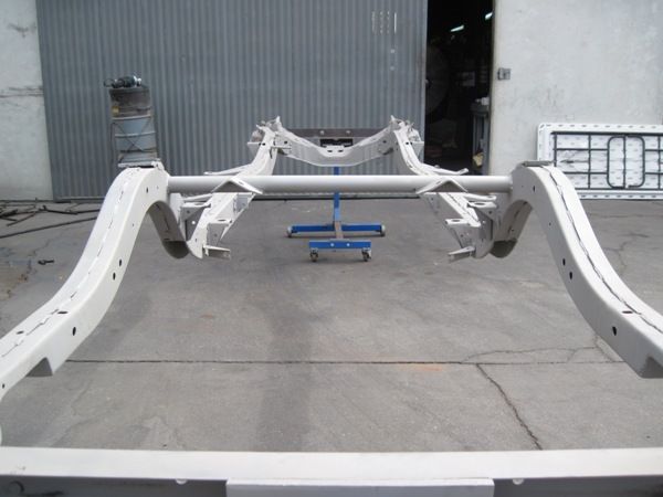 Bare frame rails during the chassis build