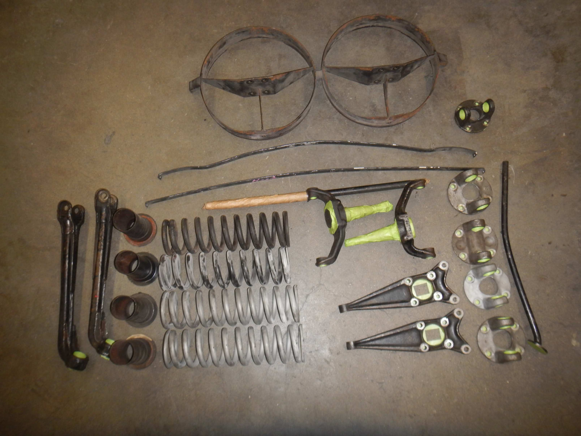 Suspension components laid out for restoration