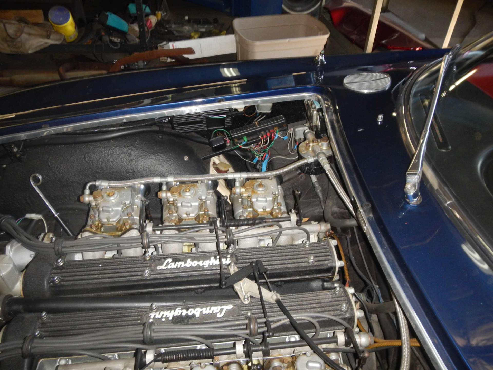 Restored engine bay with triple Weber carburetors