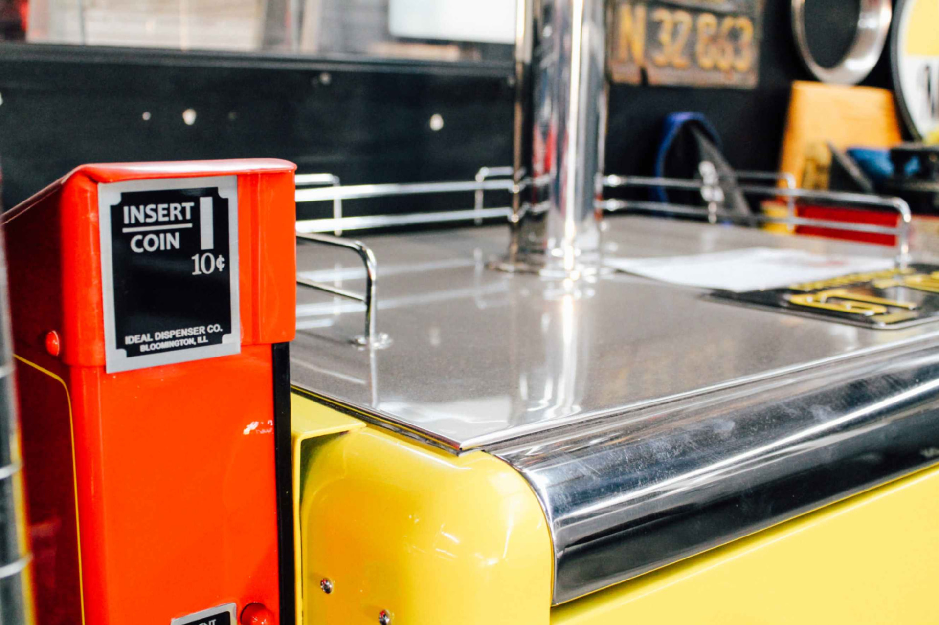 Restored cooler with the red coin box, polished top, and draft tower