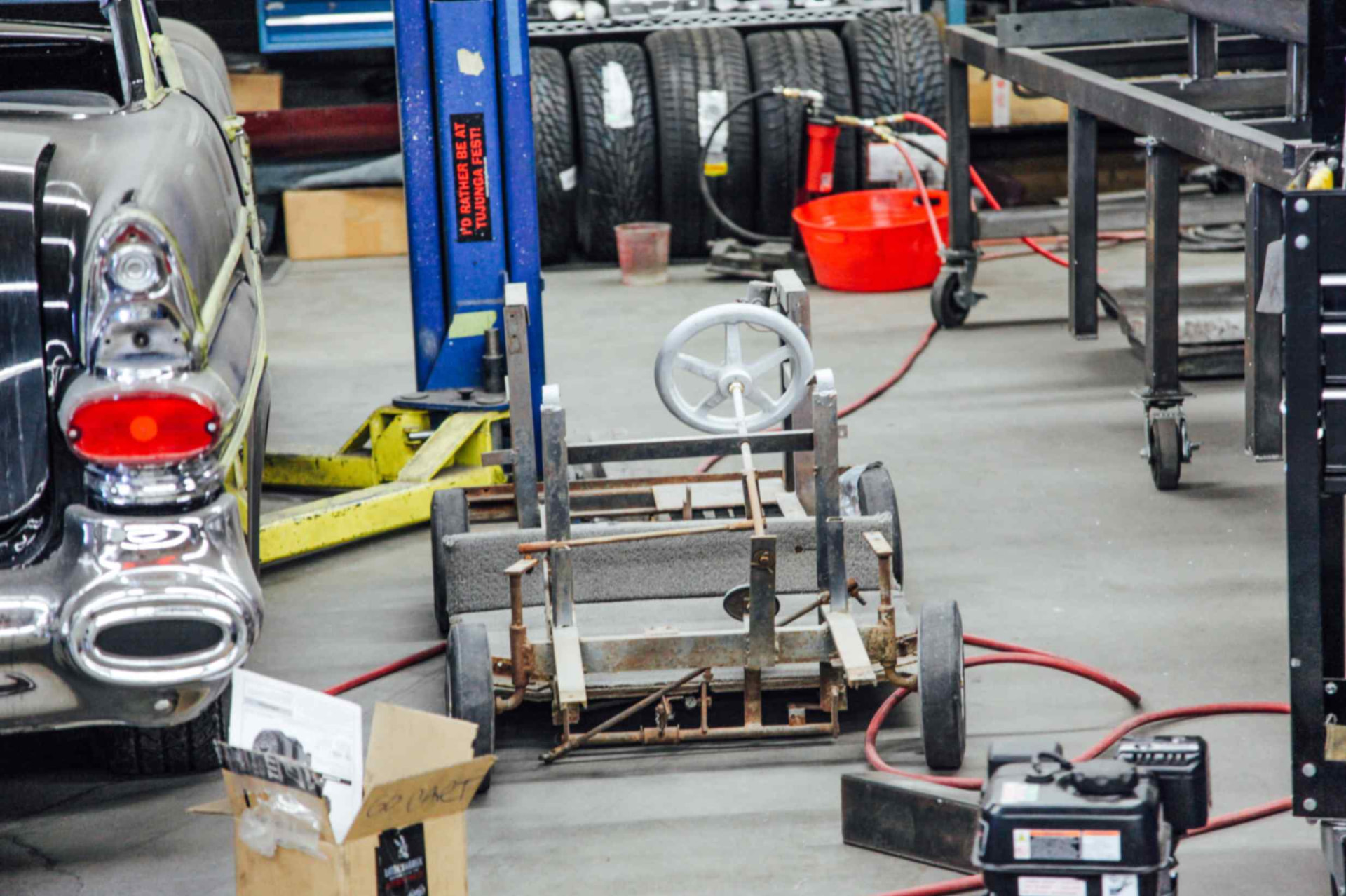 Original small chassis and running gear in the shop
