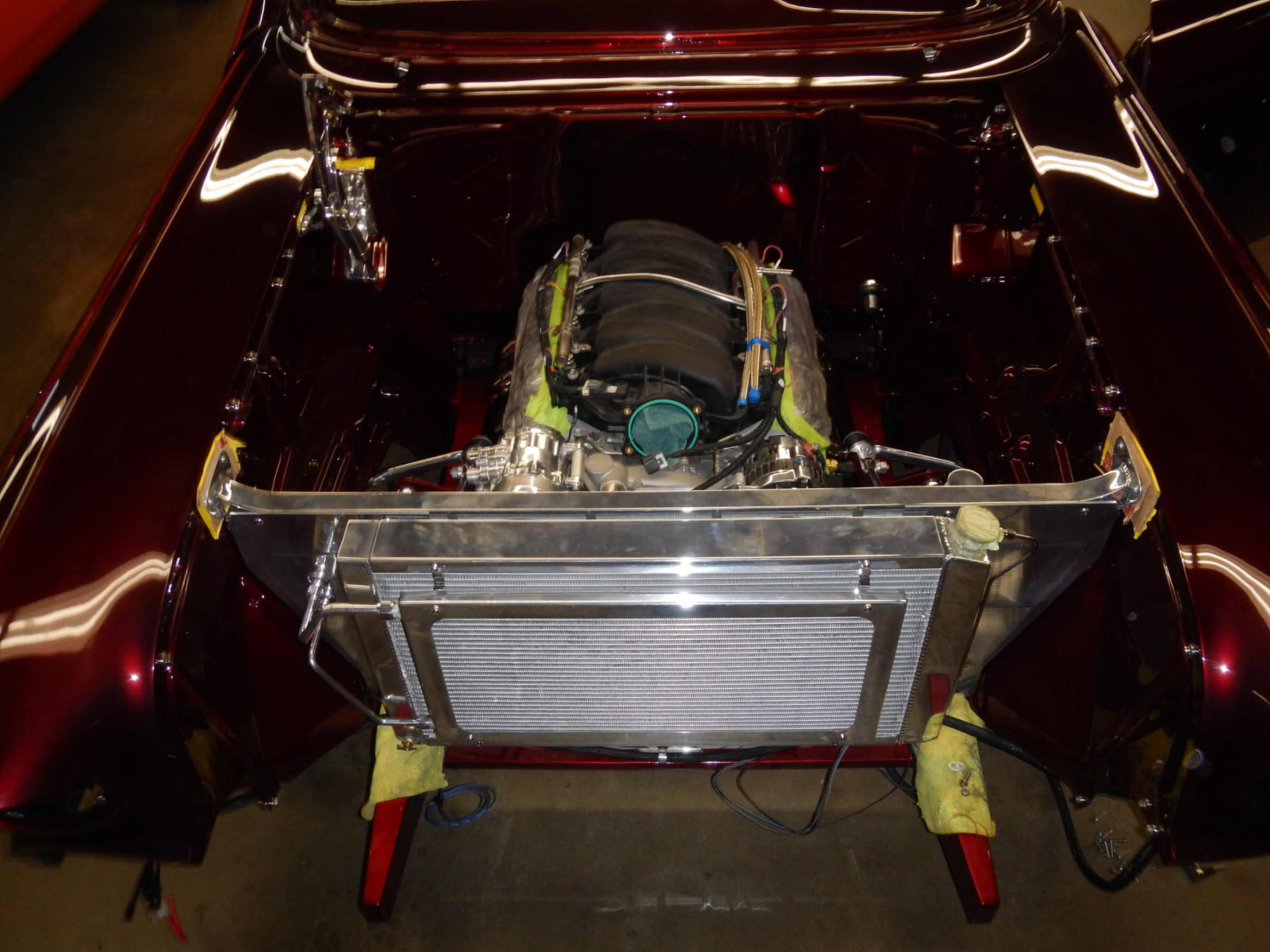 LS engine and aluminium radiator installed with protection still in place