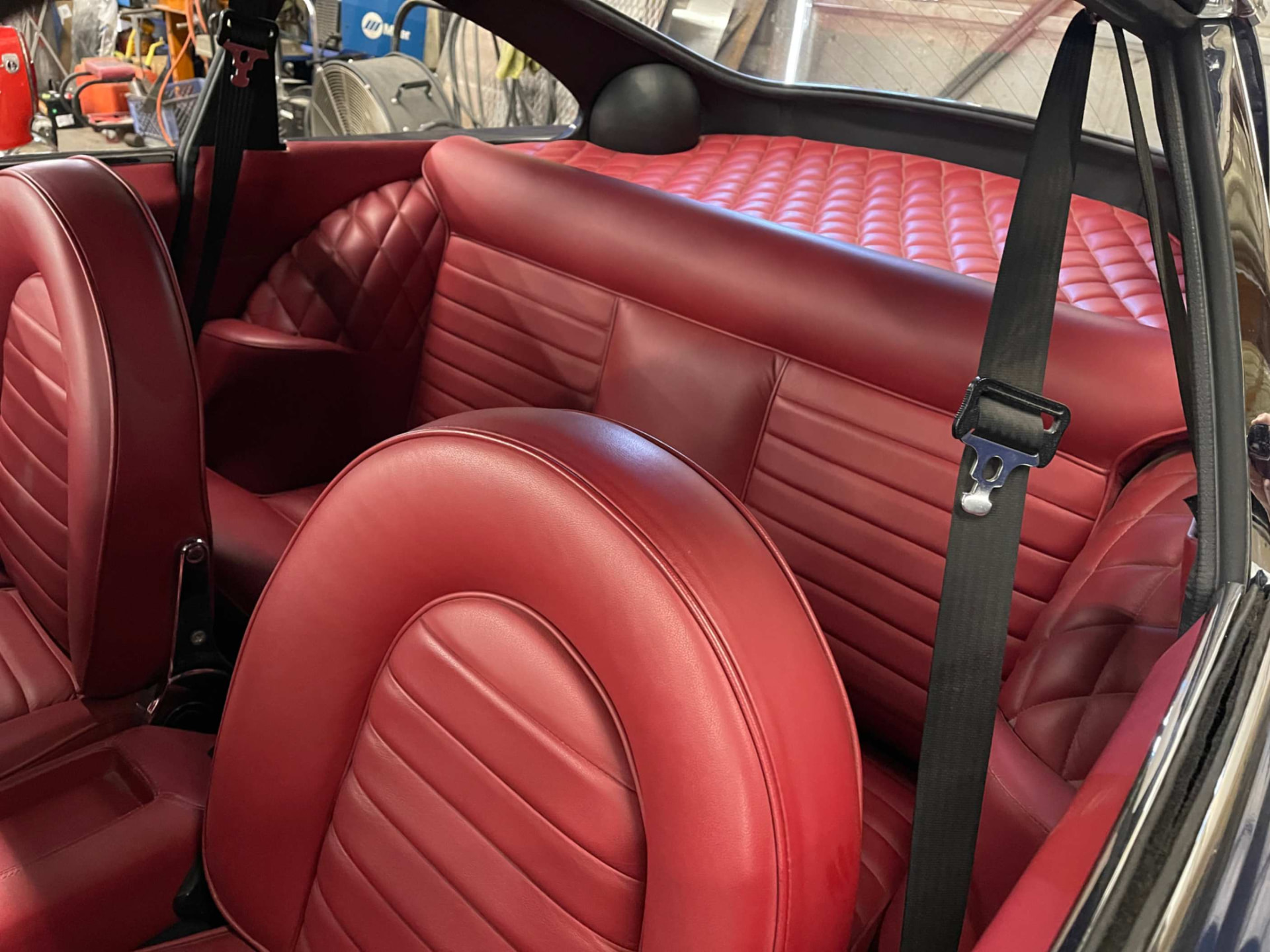 Restored red leather rear interior and quilted parcel shelf
