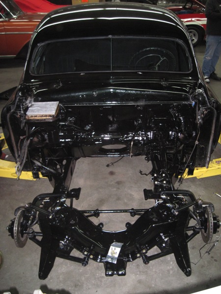Bare chassis and front suspension in gloss black