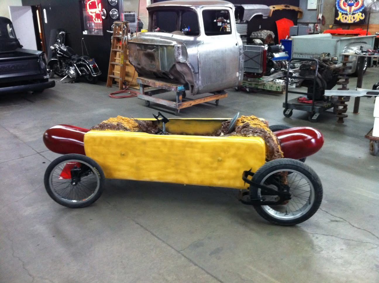 The finished Chili Cheese Dog racer in the Bodie Stroud shop