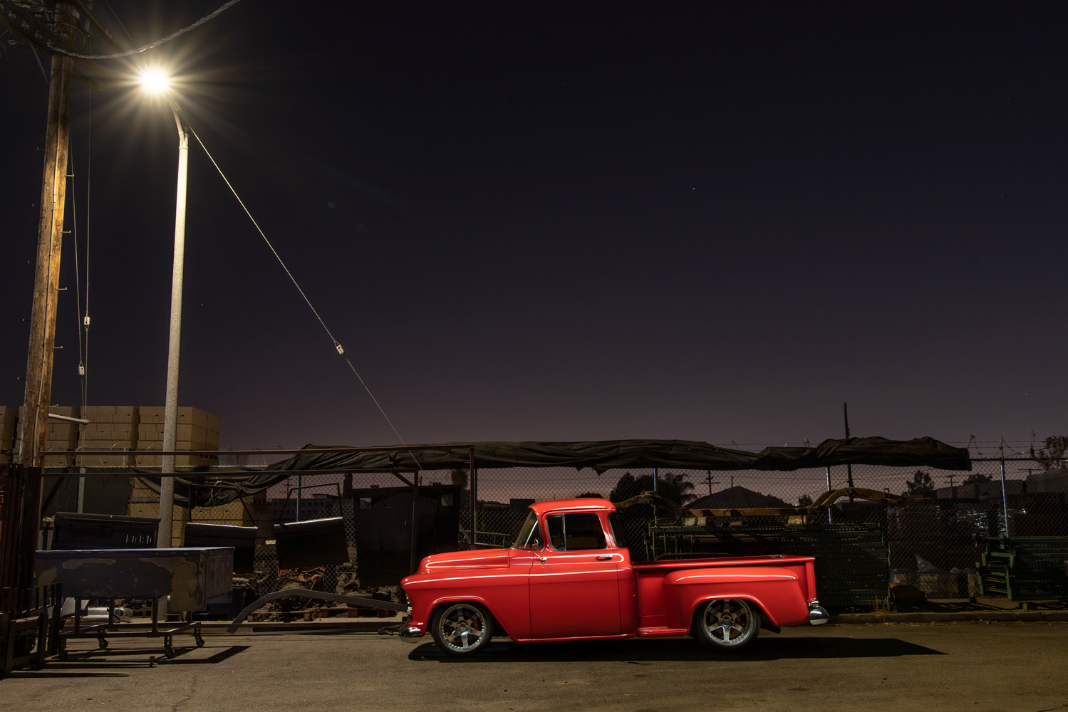 Finished truck under the streetlight — profile