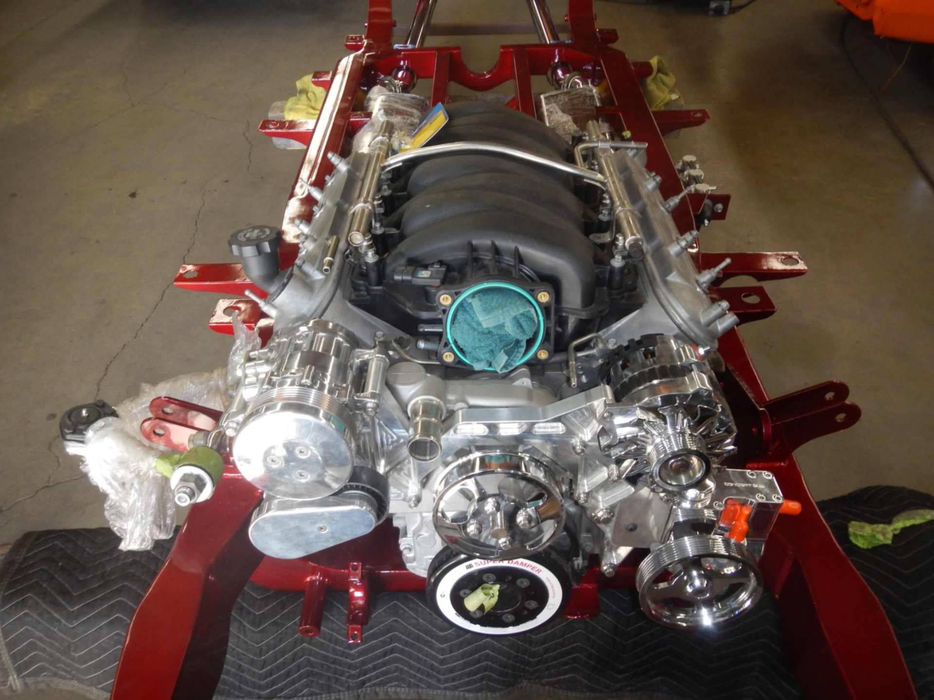 LS engine mounted in the painted chassis