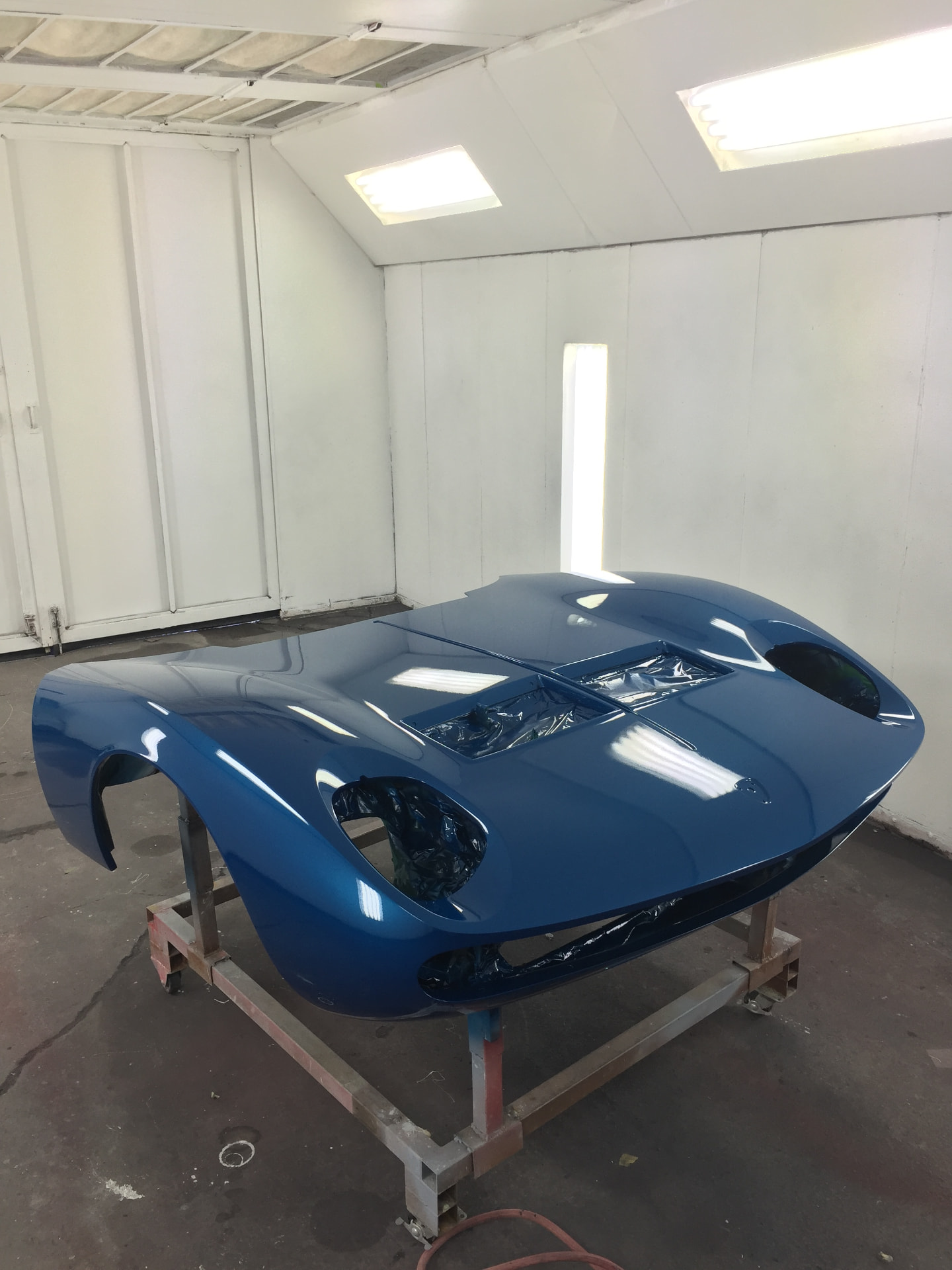 Fresh blue paint on the Miura front bodywork