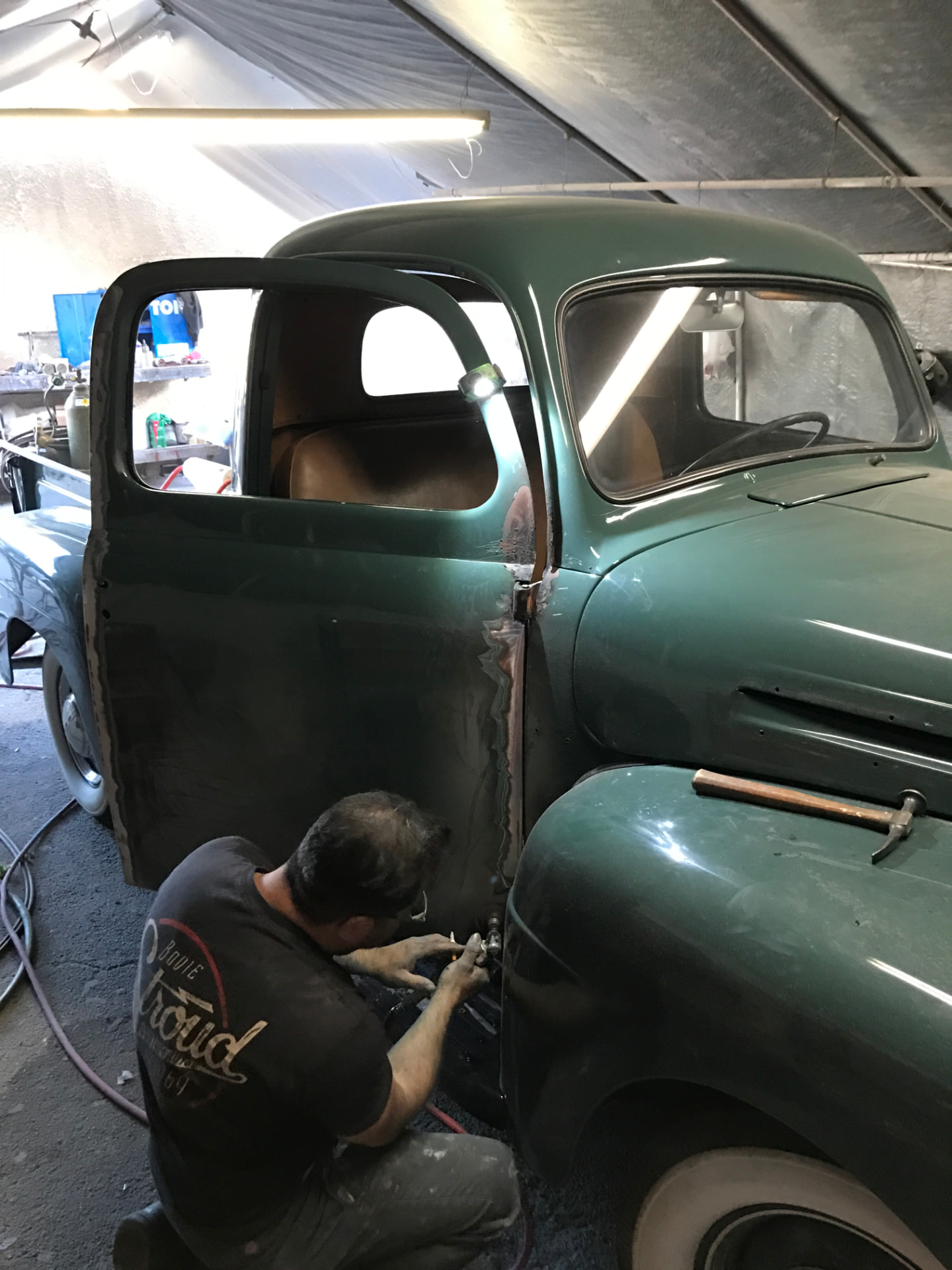 Door and cab metalwork during restoration