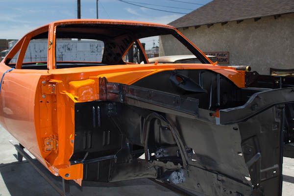 Orange body shell during front-end assembly