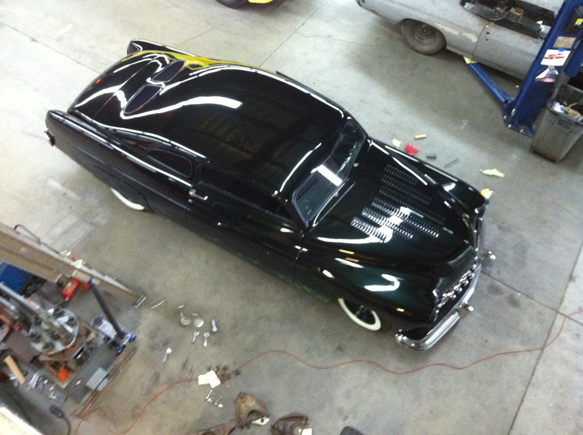 Overhead view showing the louvered hood and chopped top