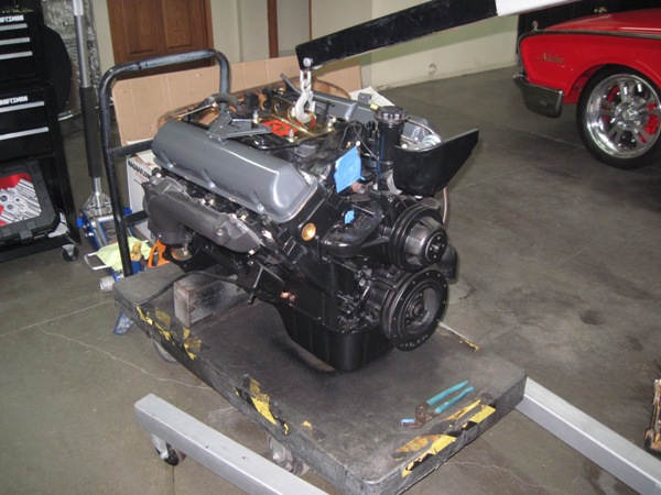 Fresh V8 on the engine stand, dressed and ready to drop in