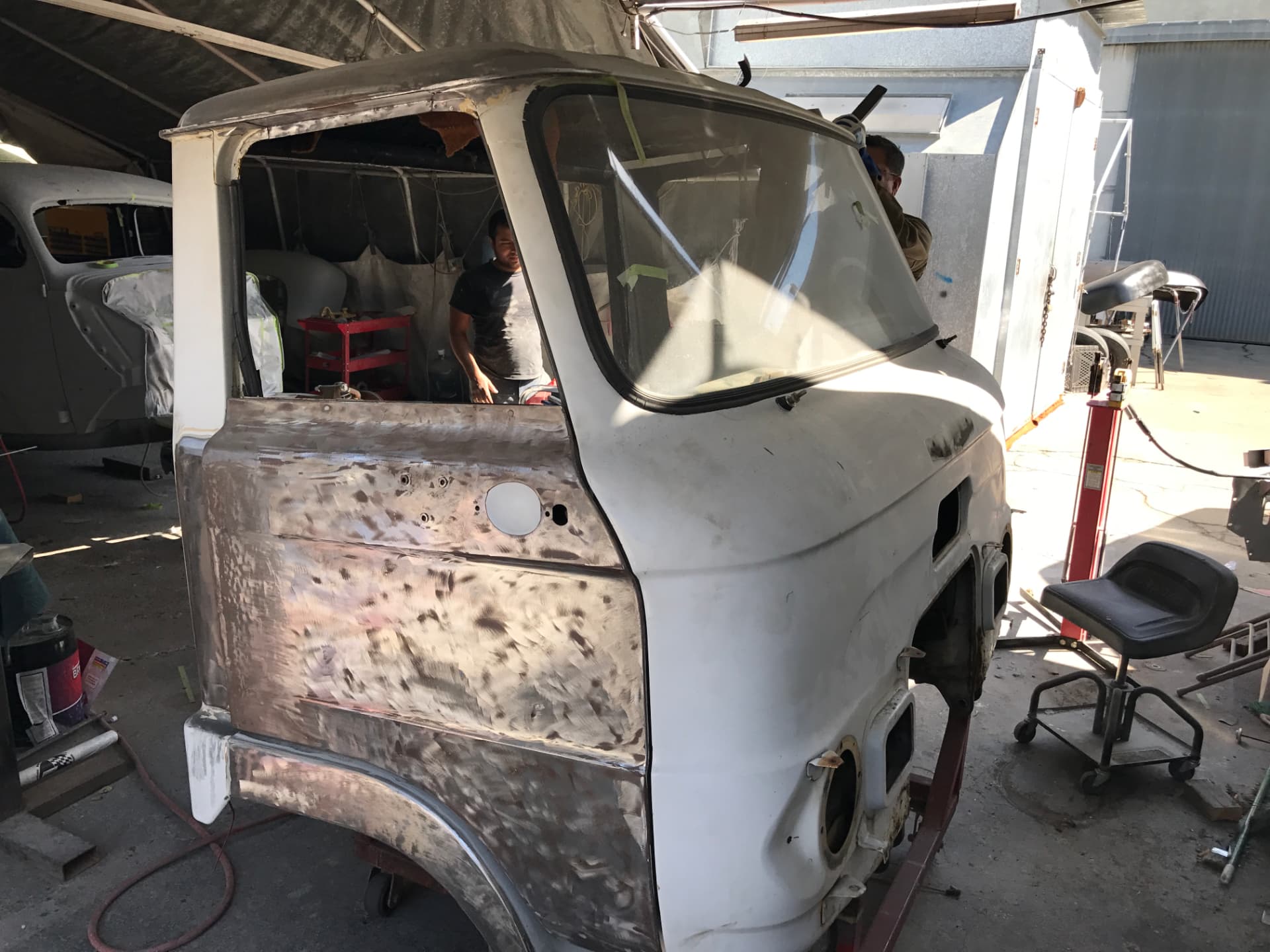 Cab metalwork during restoration