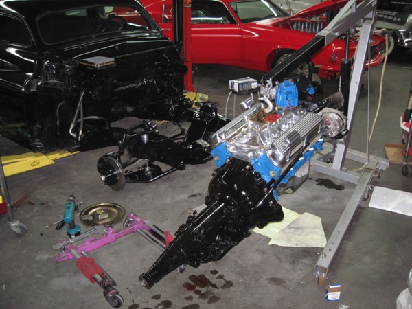Ford V8 and transmission staged before install