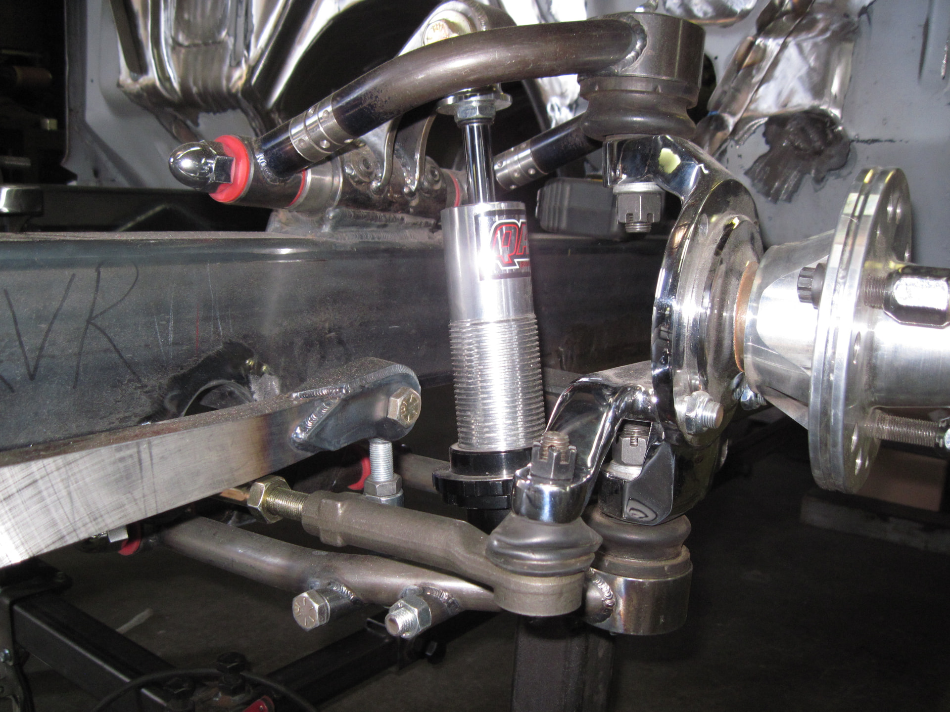 BSI front suspension — QA1 coilovers and polished spindles
