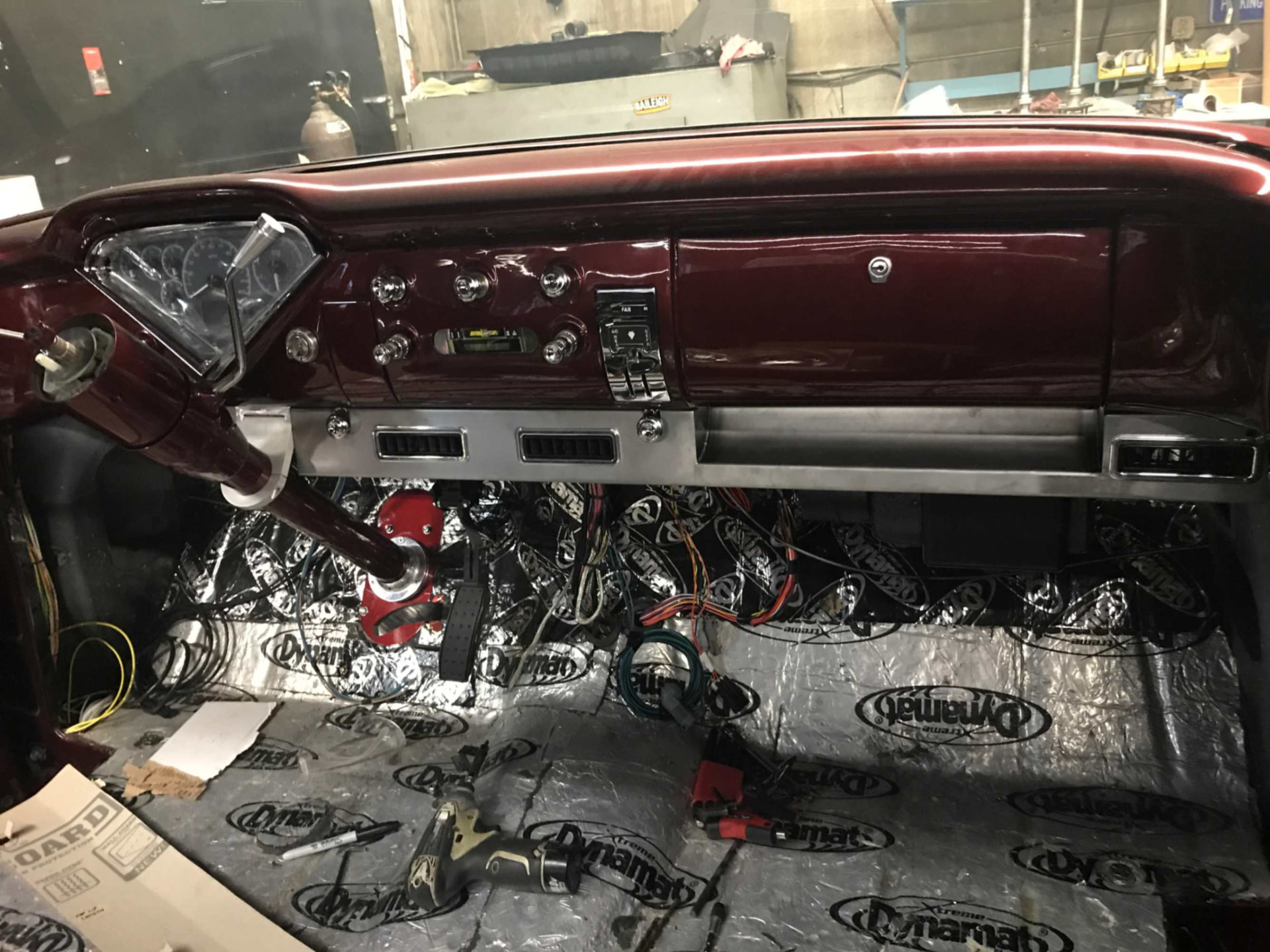 Dash with Dynamat and wiring during interior build