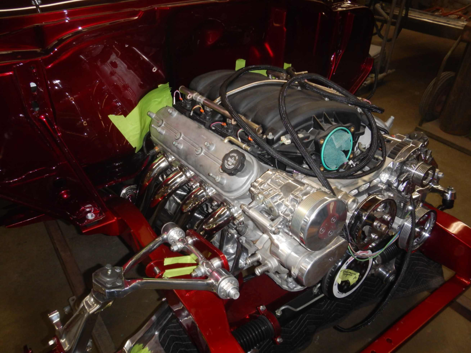 Engine installed in the painted bay