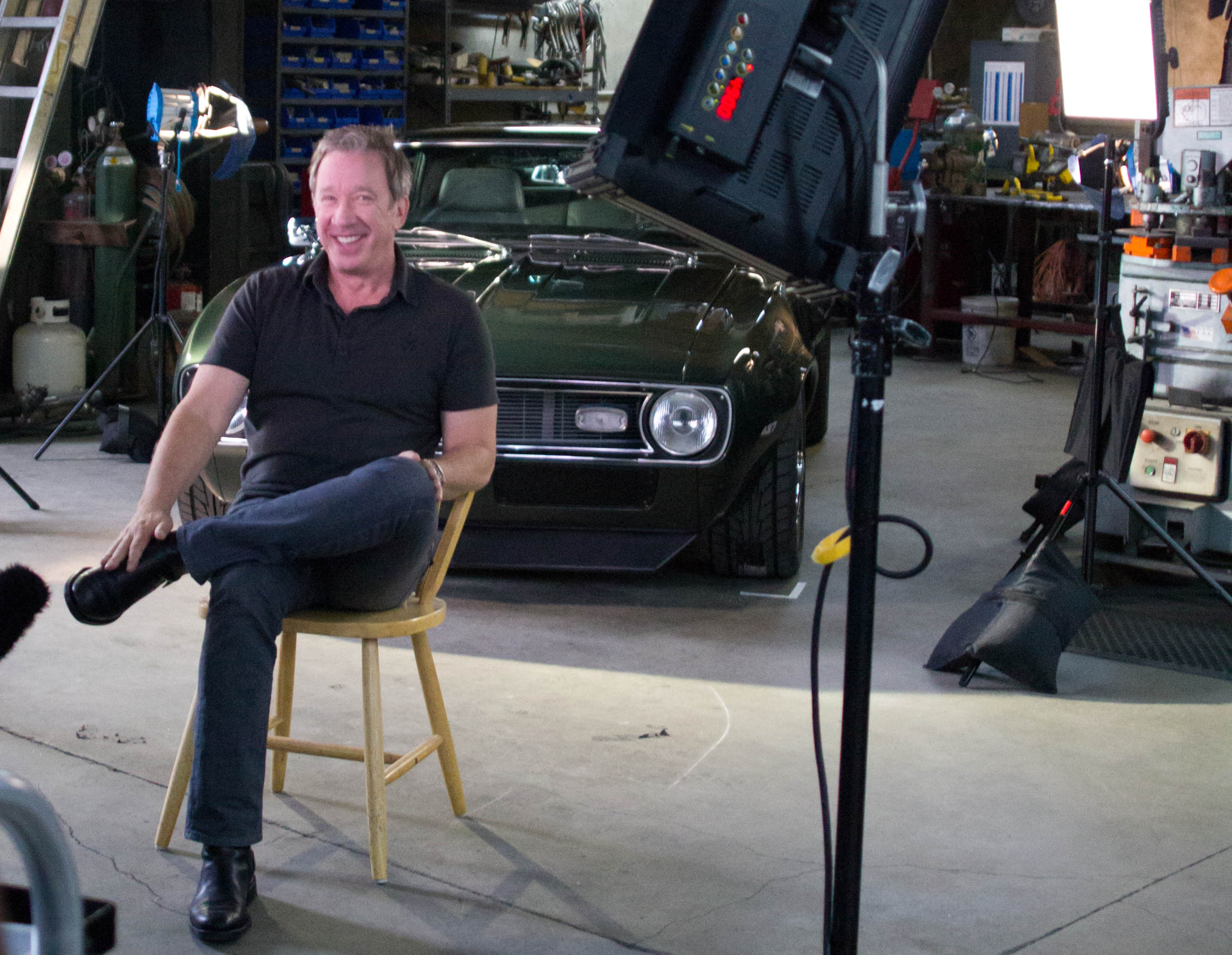 Tim Allen on camera with the Camaro
