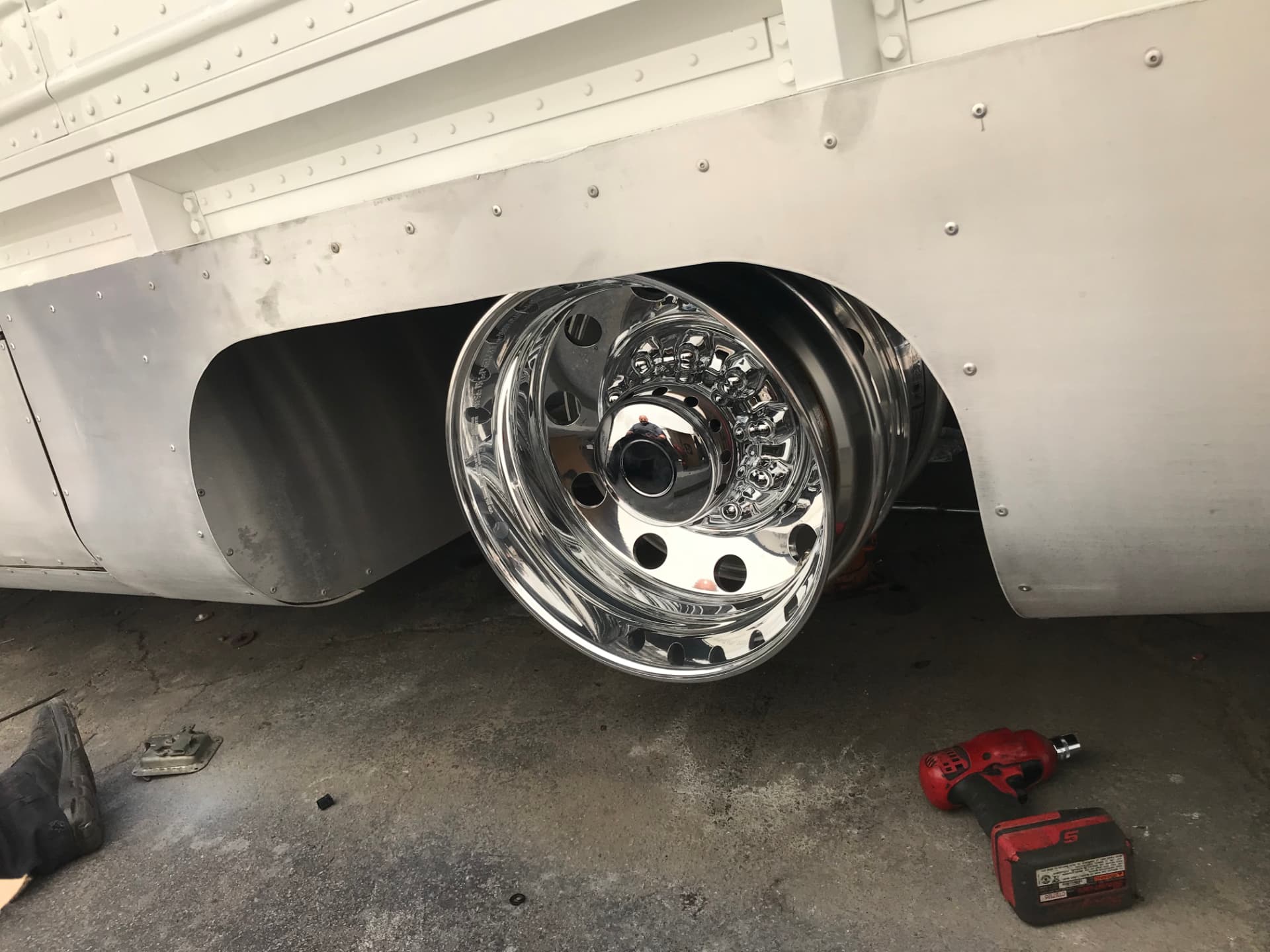 Polished rear wheel and aluminum body detail