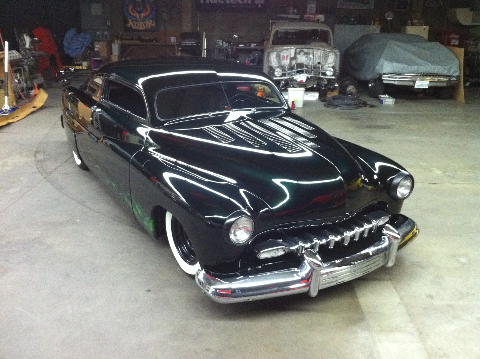 Finished chopped Merc on the shop floor, laid out on air
