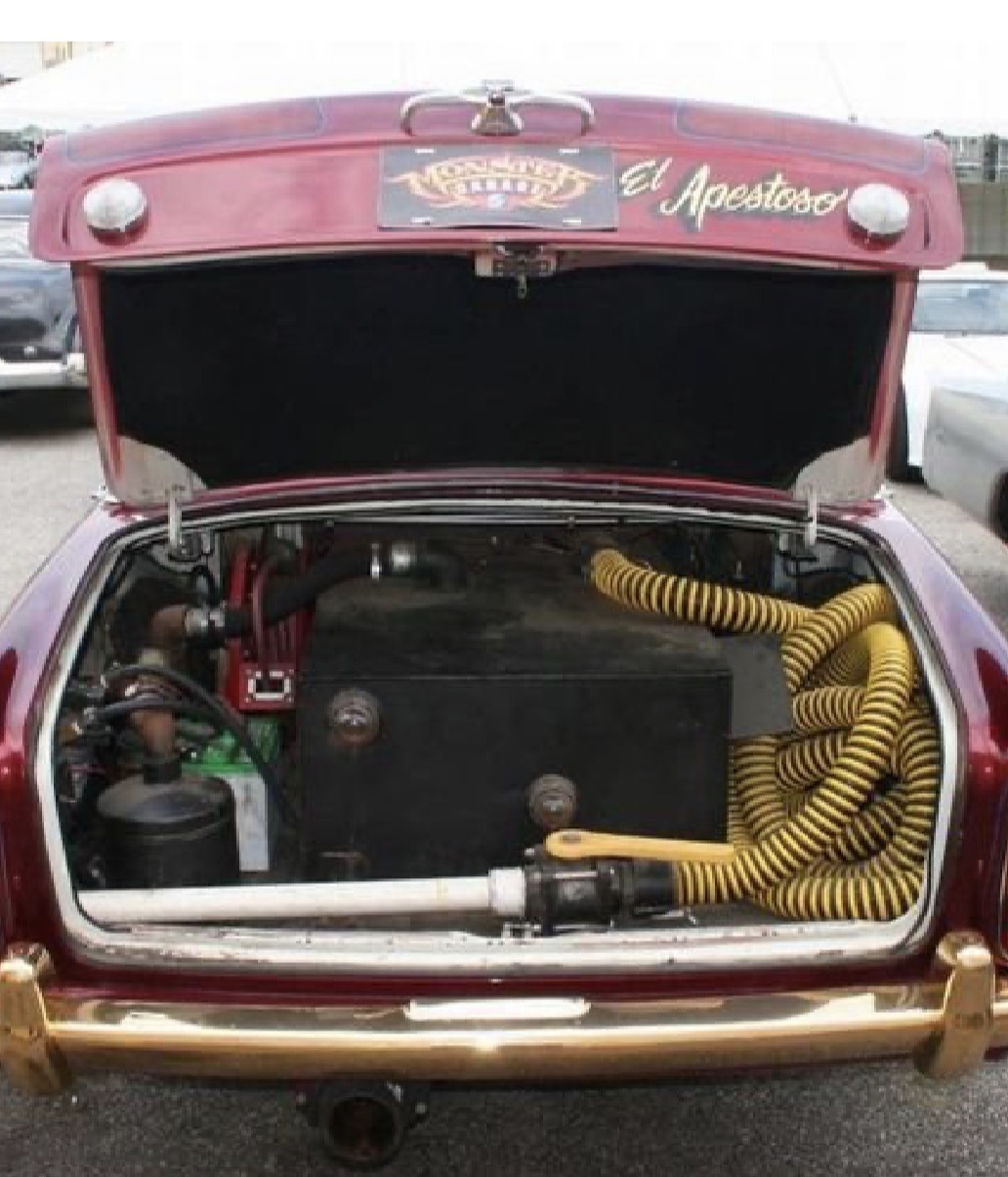 Portable toilet pump system installed in the trunk