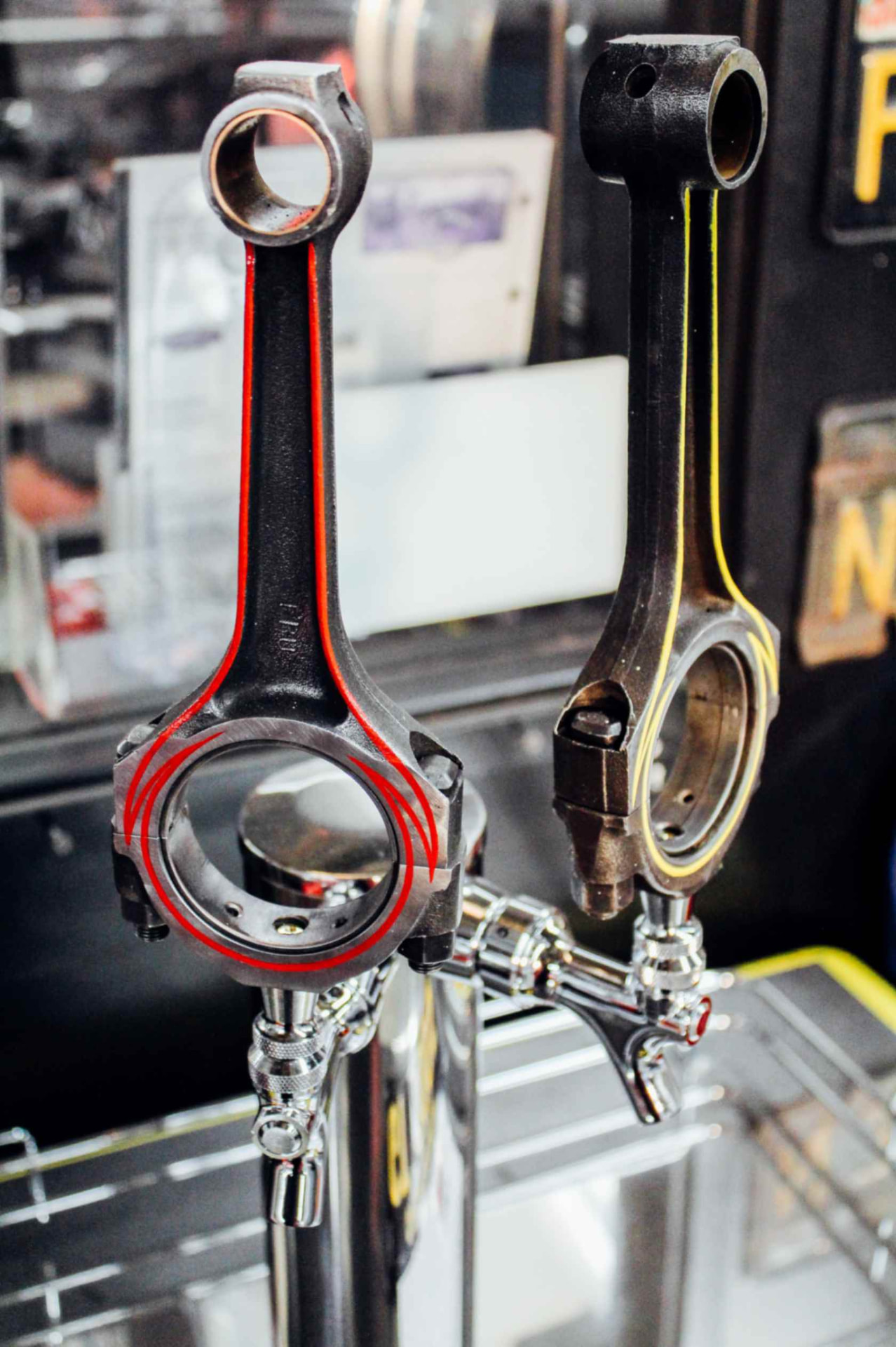 Second view of the connecting-rod tap handles on the chrome tower