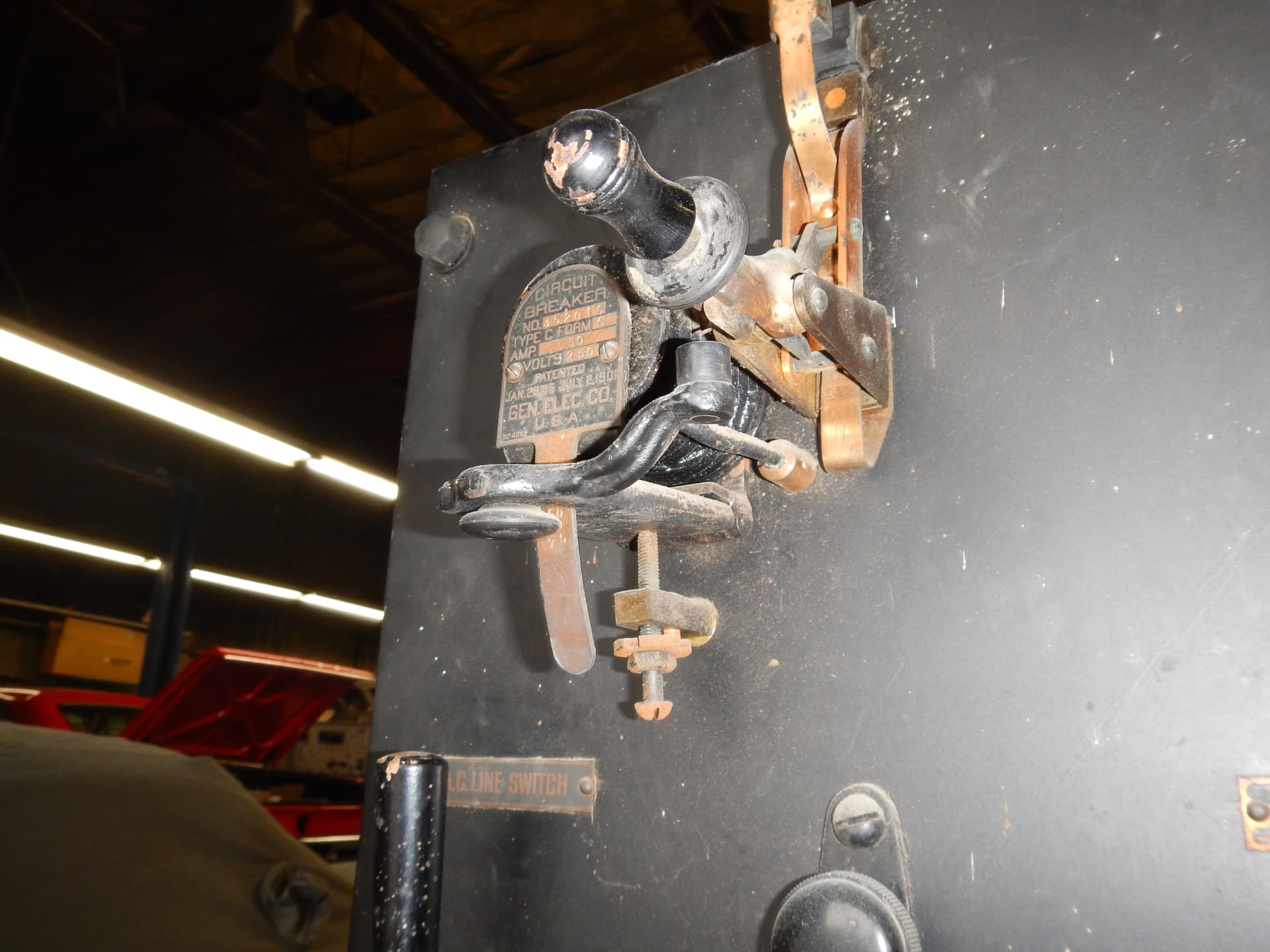 Original circuit breaker and copper switch detail