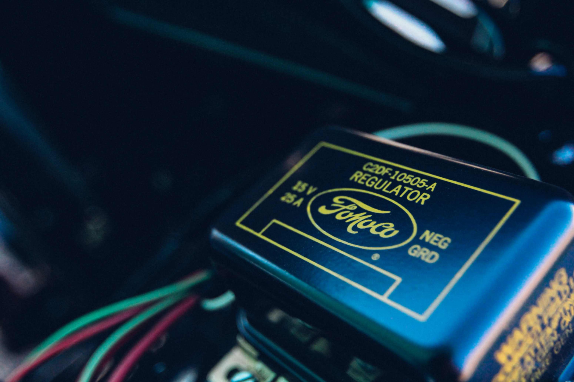 FoMoCo voltage regulator mounted in the engine compartment