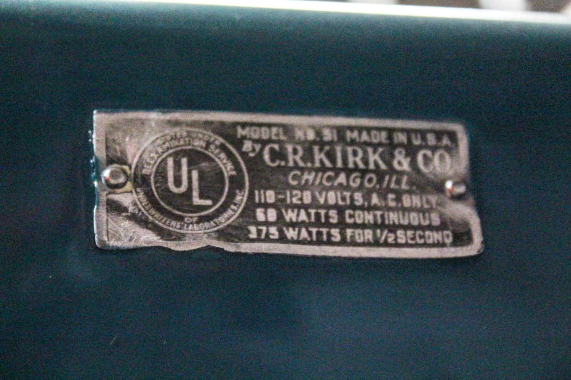 C.R. Kirk & Co. Model 51 spec plate